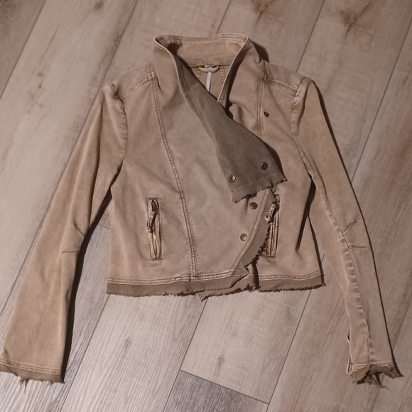 Free People Women's Moto Jacket Size S Taupe - Picture 5 of 6